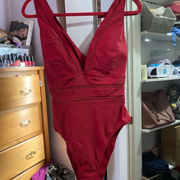 NWT Red V-Neck Swimsuit - Picture 3 of 5